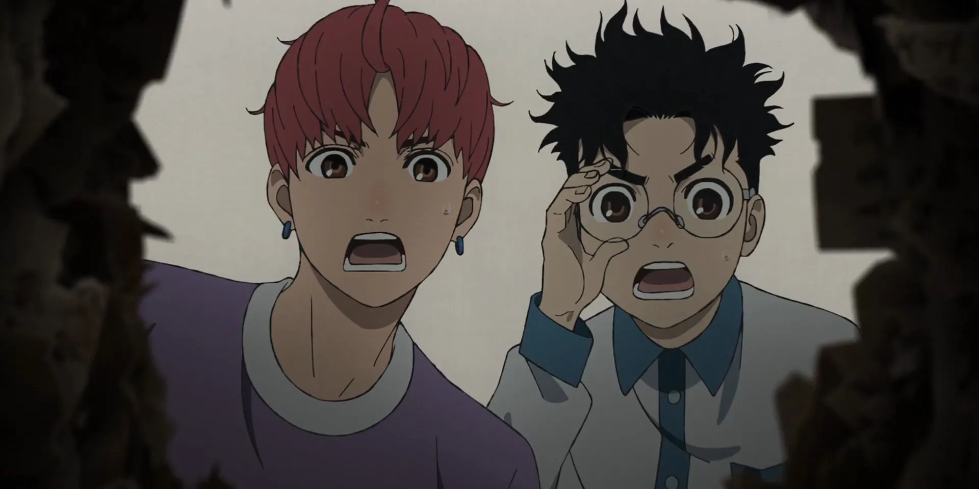 Okarun and Jiji surprised in dandadan episode 12 Okarun and Jiji surprised in dandadan episode 12