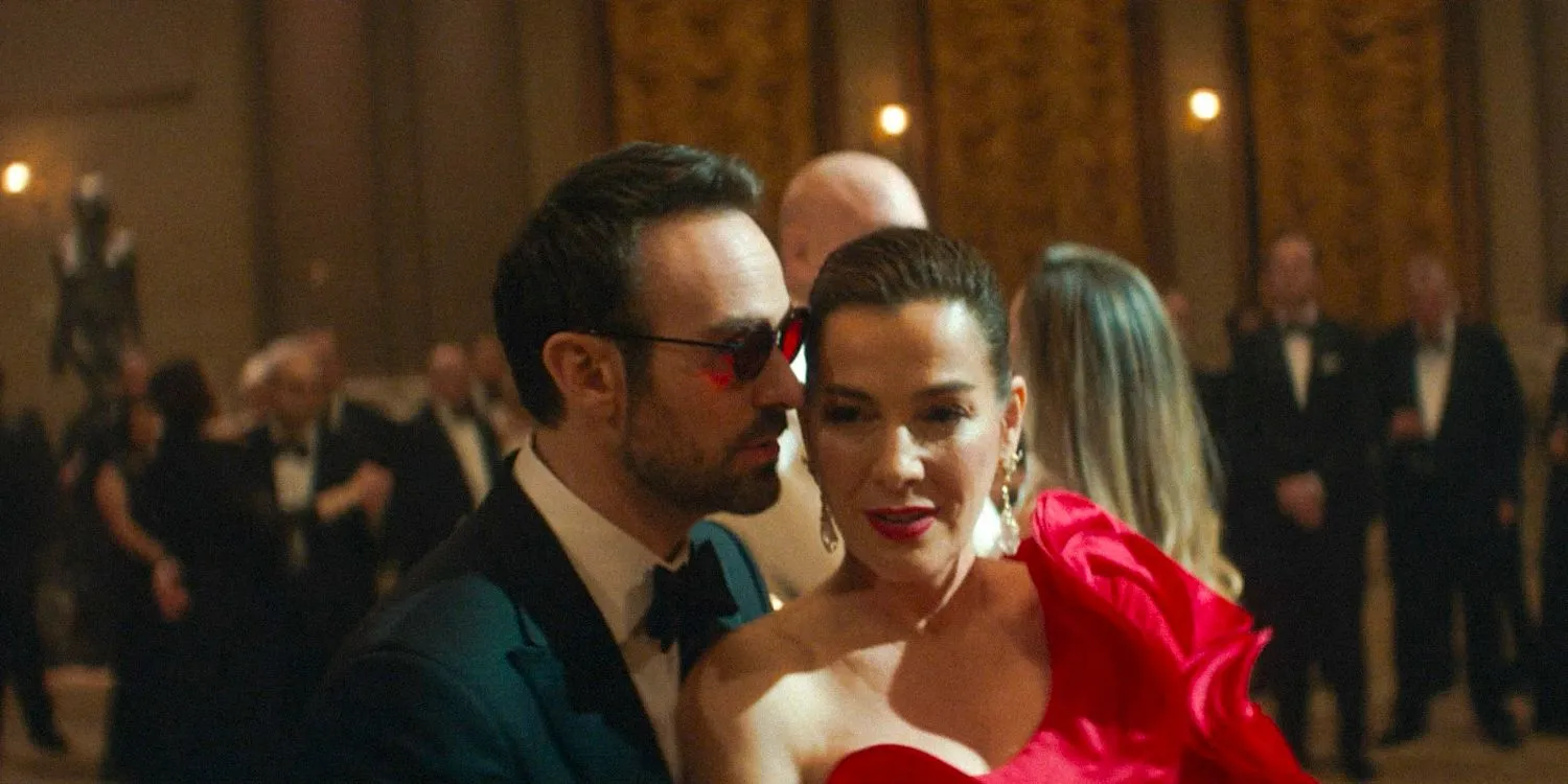 Matt Murdock whispers to Vanessa at the gala in Daredevil: Born Again Matt Murdock whispers to Vanessa at the gala in Daredevil: Born Again