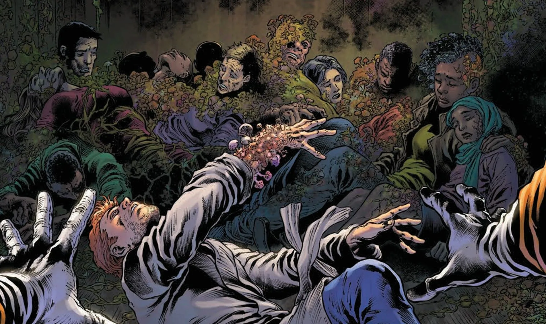 Daredevil is pushed into a pile of people transformed by fungus in Daredevil (2023) #20