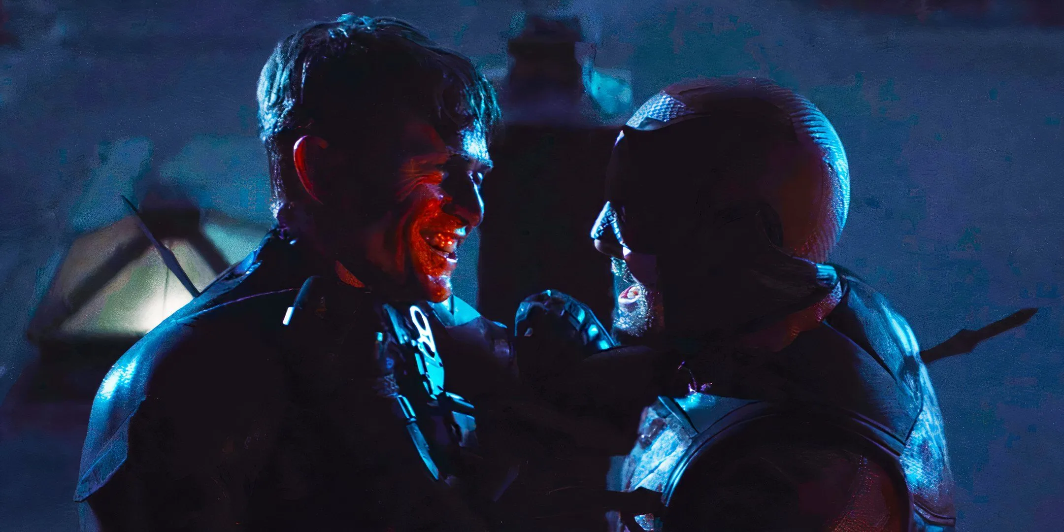 Daredevil confronting a laughing Bullseye in Daredevil: Born Again