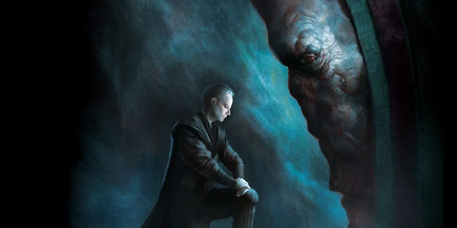Palpatine and Darth Plagueis in Darth Plagueis, with Palpatine kneeling in front of Plagueis Palpatine and Darth Plagueis in Darth Plagueis, with Palpatine kneeling in front of Plagueis