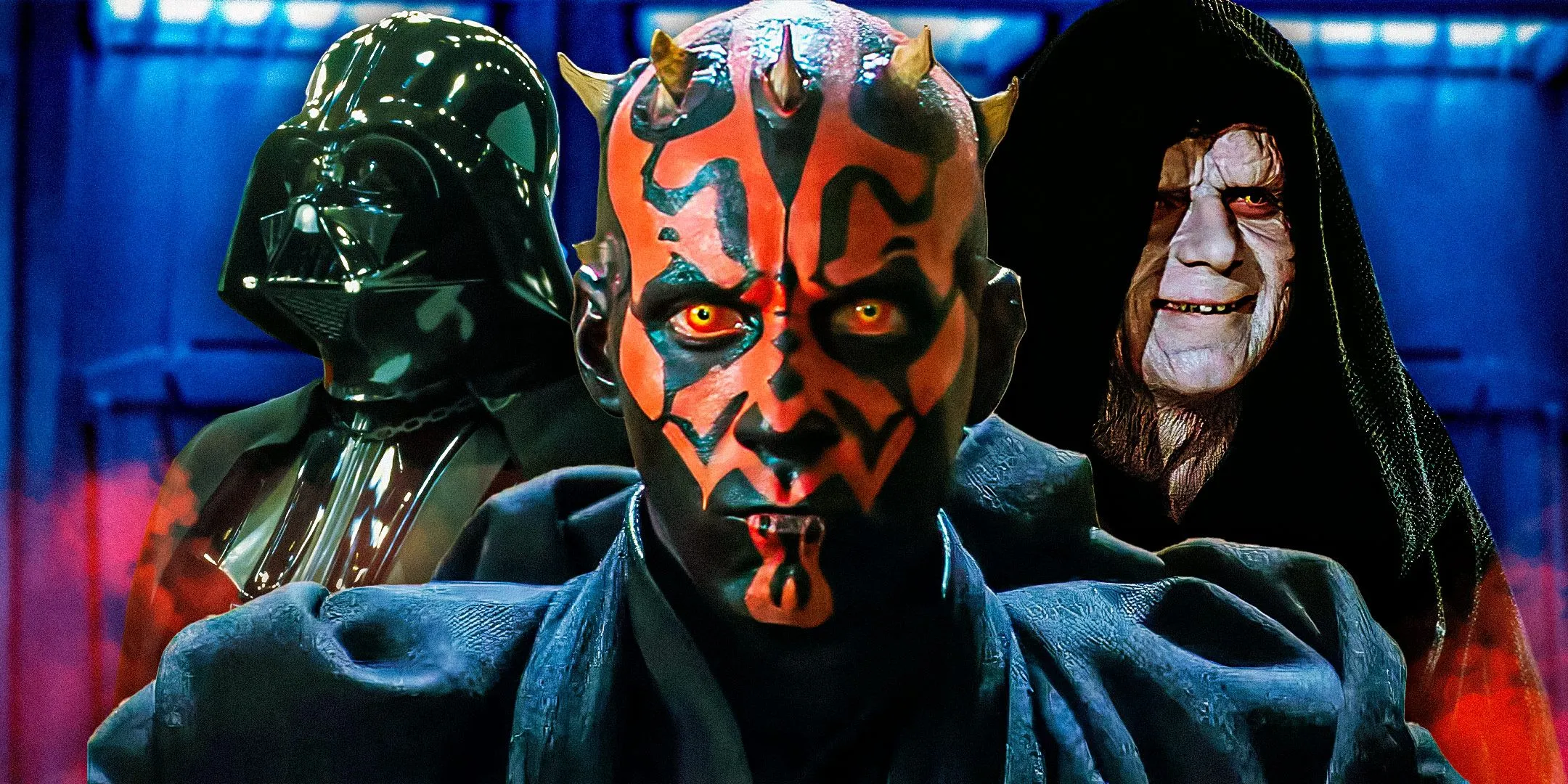 Darth Maul in The Phantom Menace, edited over Darth Vader and Darth Sidious/Palpatine in the Star Wars franchise. Darth Maul in The Phantom Menace, edited over Darth Vader and Darth Sidious/Palpatine in the Star Wars franchise.