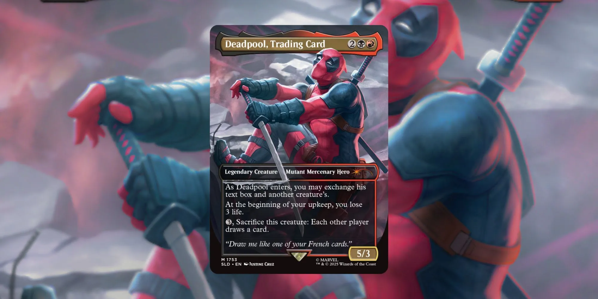 Deadpool, Trading Card from Magic The Gathering's new Deadpool Secret Lair Deadpool, Trading Card from Magic The Gathering's new Deadpool Secret Lair