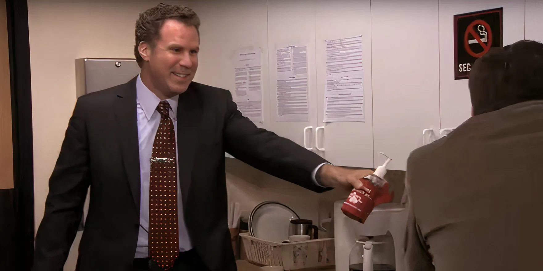 Deangelo tries to convince Andy to drink soap in The Office Deangelo tries to convince Andy to drink soap in The Office