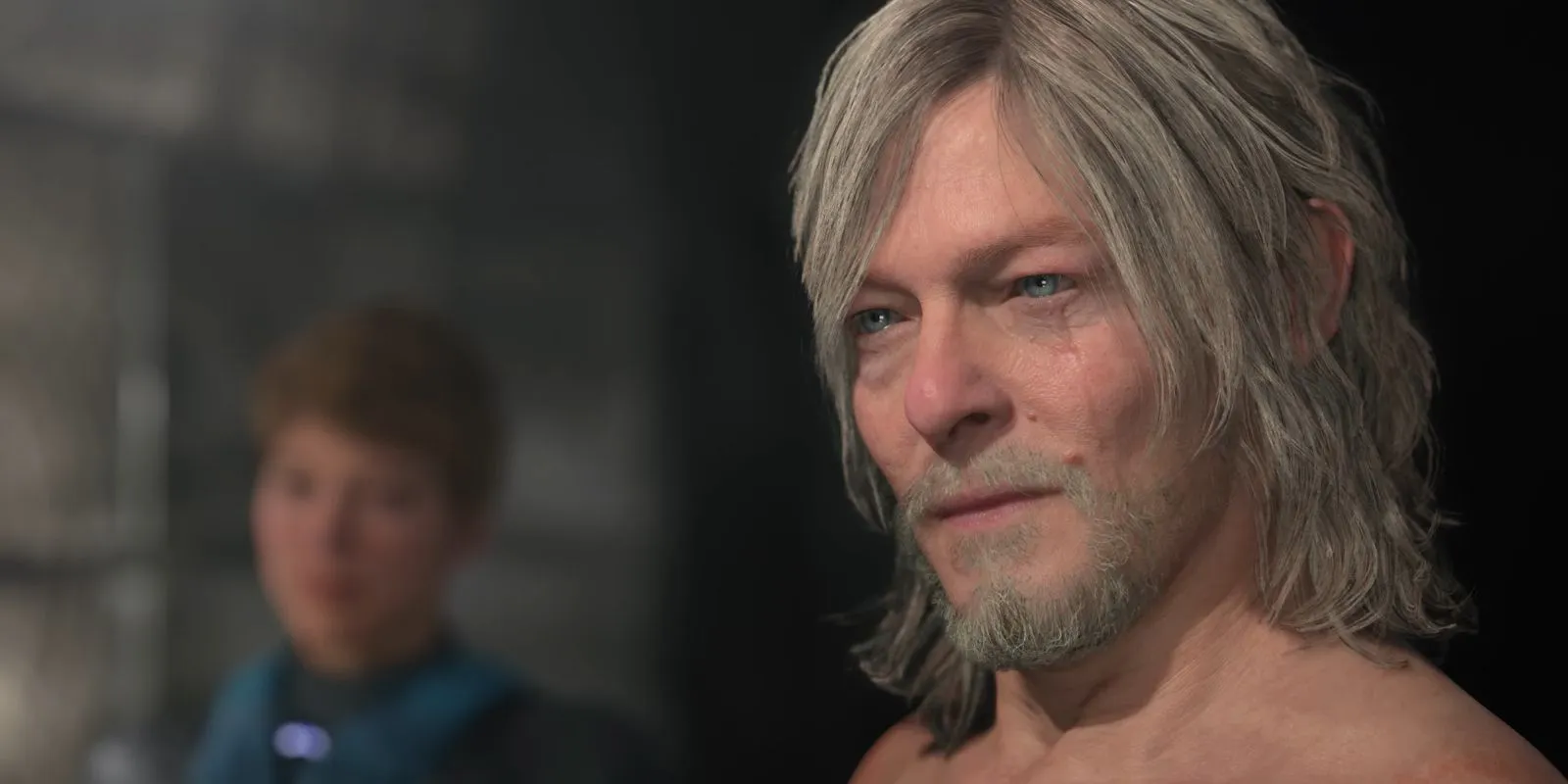 Sam Bridges looking off-screen in Death Stranding 2 trailer.