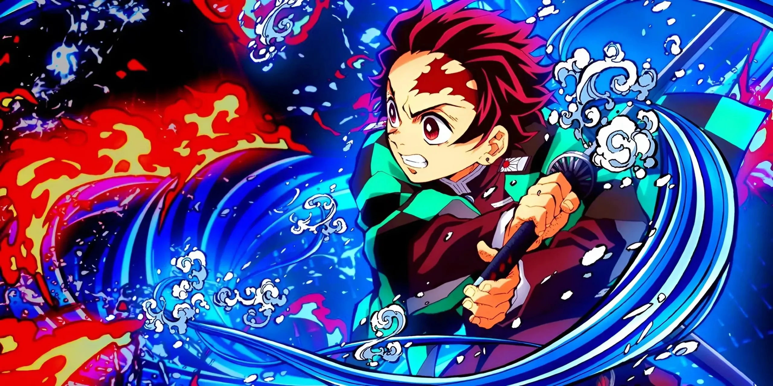 Tanjiro using water breathing techniques.