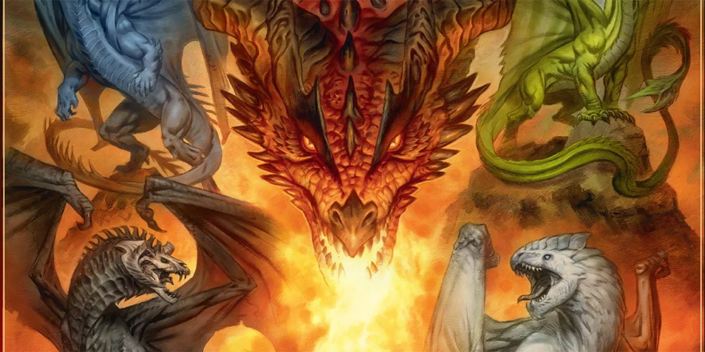 Chromatic dragons menacingly featured on the cover of Dragon Delves Chromatic dragons menacingly featured on the cover of Dragon Delves