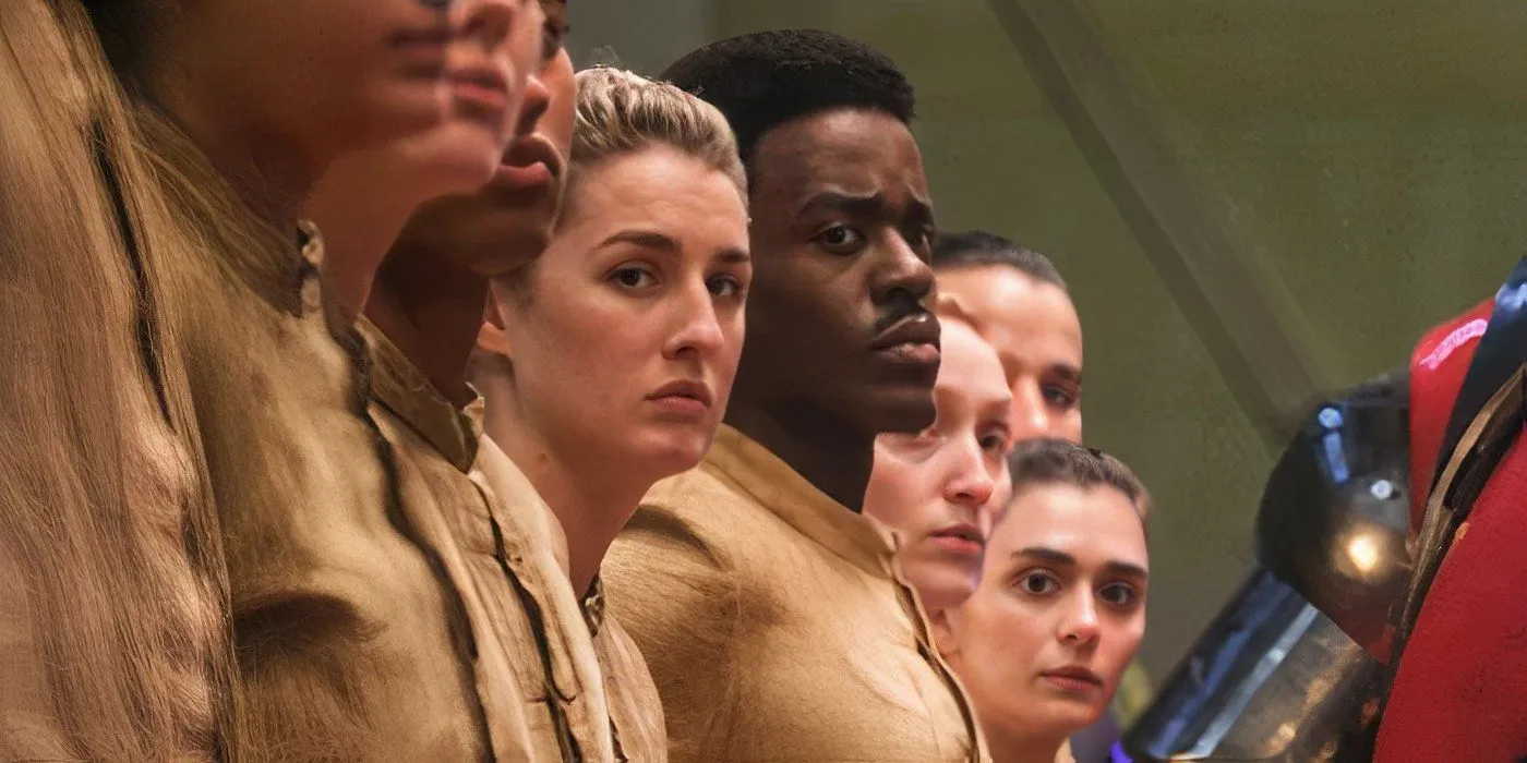 Doctor Who Season 15: Ncuti Gatwa as The Doctor among others in a military base