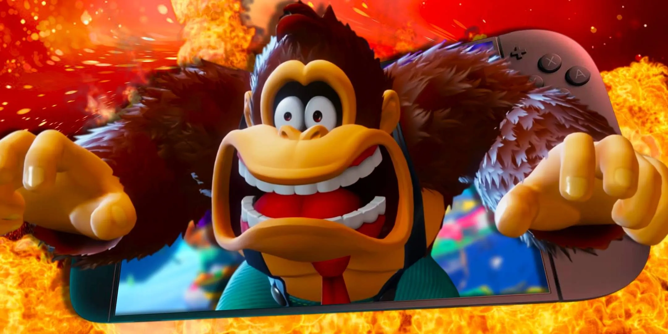 Shocked Donkey Kong holding a Nintendo Switch 2 Shocked Donkey Kong holding a Nintendo Switch 2