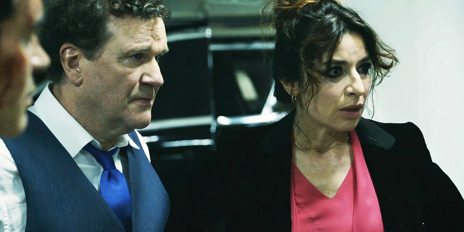 Douglas Hodge as PM Oliver Everett and Sabrina Impacciatore as Elena Romano in G20 Douglas Hodge as PM Oliver Everett and Sabrina Impacciatore as Elena Romano in G20