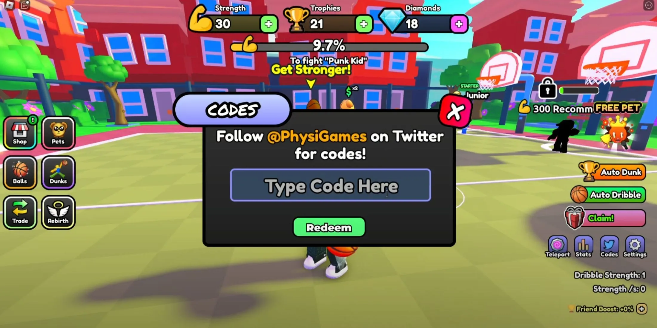 Dunk Battles the codes tab
