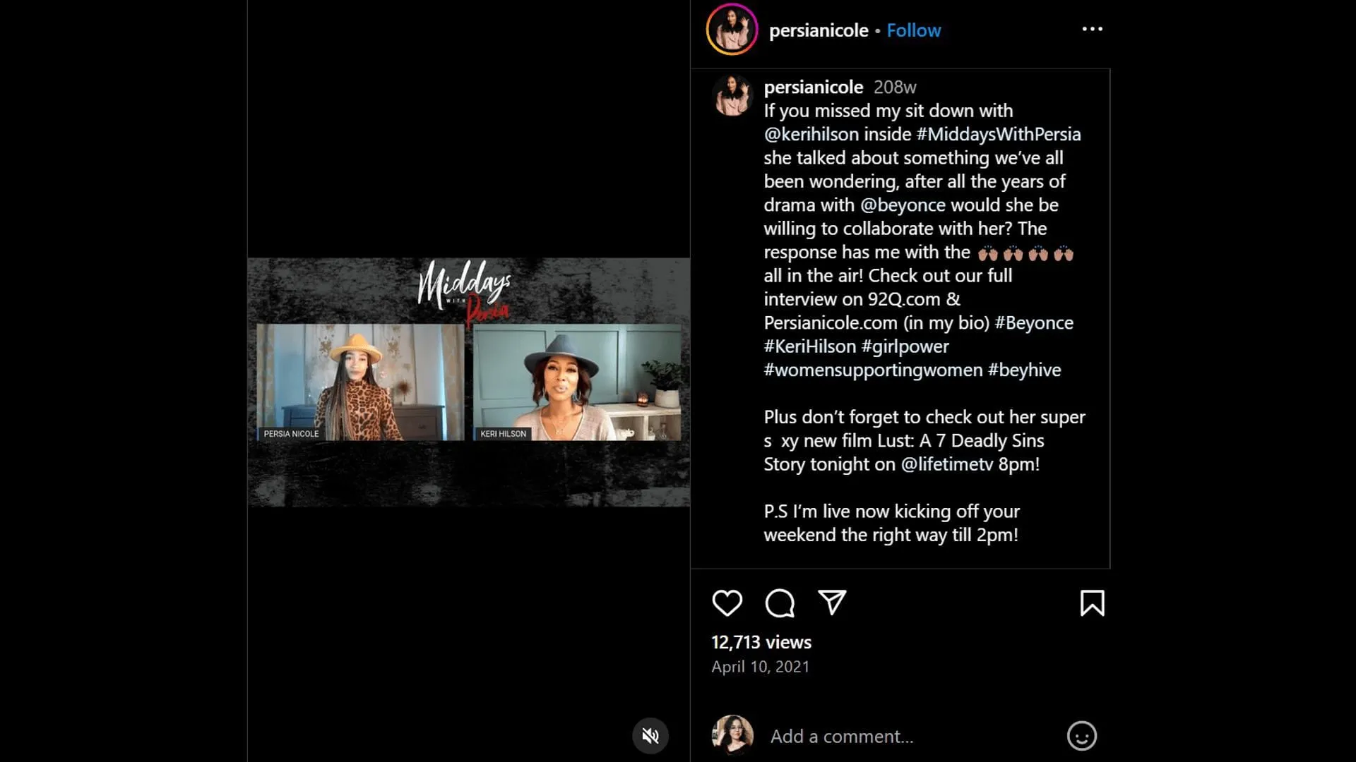 Keri Hilson's 2021 conversation with Persia Nicole. Keri Hilson's 2021 conversation with Persia Nicole.