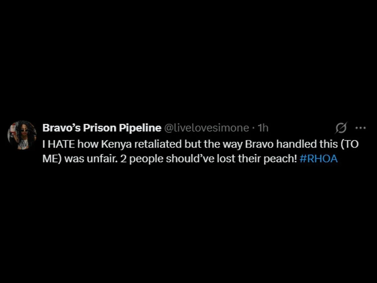 A RHOA fan reacts to Kenya's suspension (Image via X/@livelovesimone) A RHOA fan reacts to Kenya's suspension (Image via X/@livelovesimone)