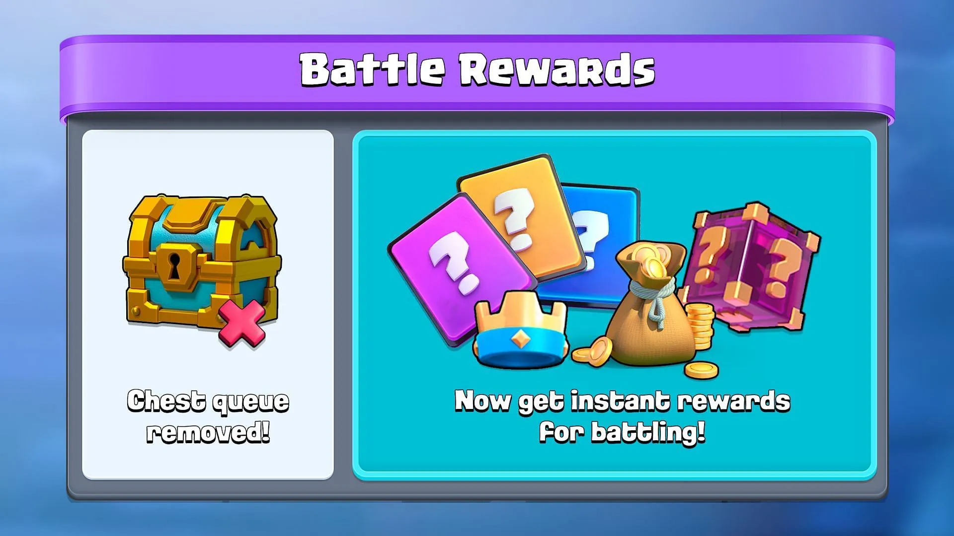 Chest queue removed, as announced in the Clash Royale April 2025 update patch notes (Image via Supercell)