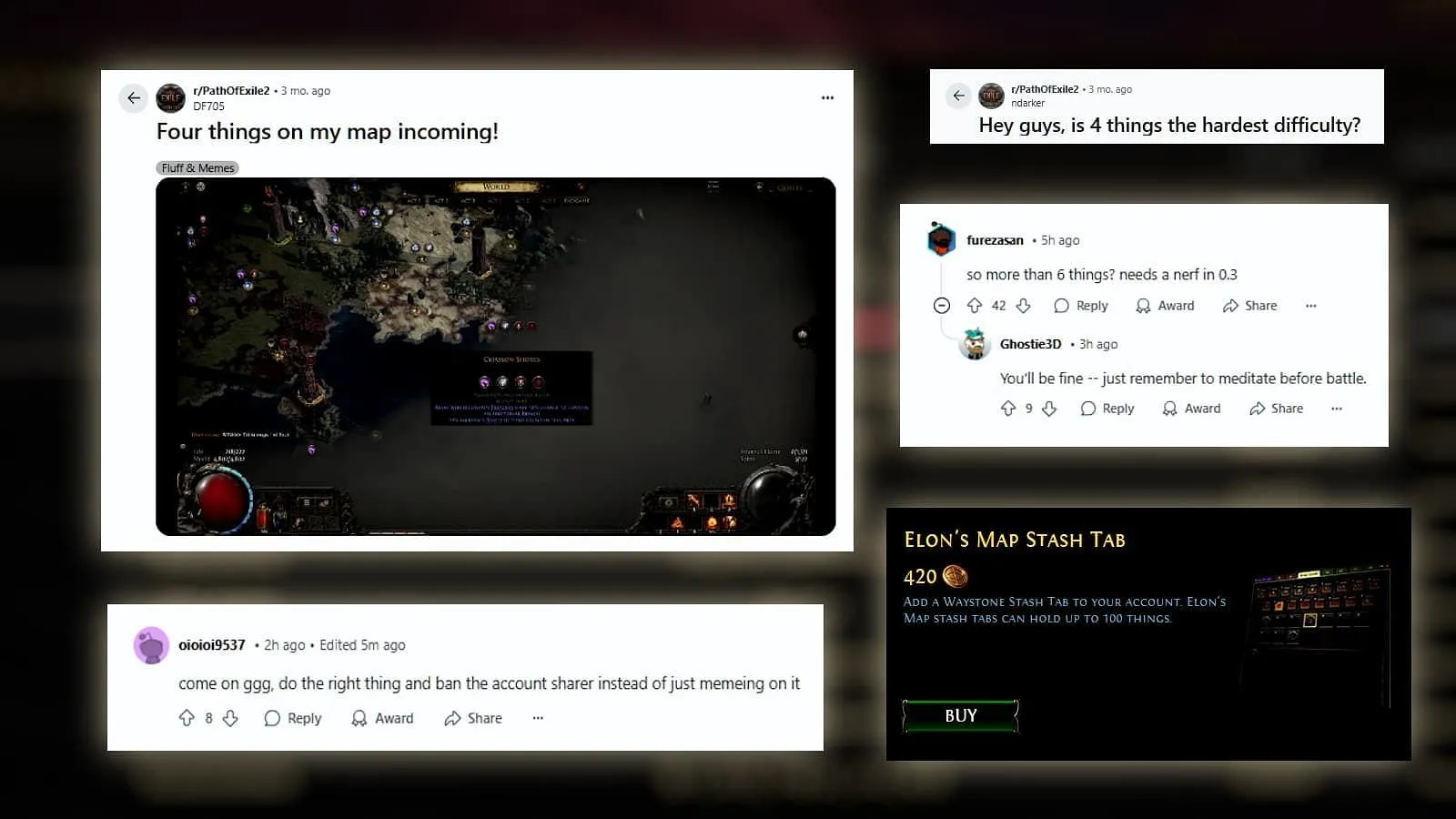 The many memes that spawned from Elon Musk's infamous stream (Image via r/PathofExile2)