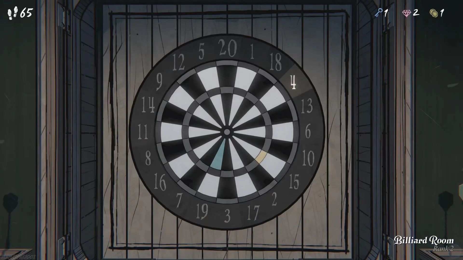 The fourth step for the billiard room dartboard puzzle (Image via Raw Fury) The fourth step for the billiard room dartboard puzzle (Image via Raw Fury)