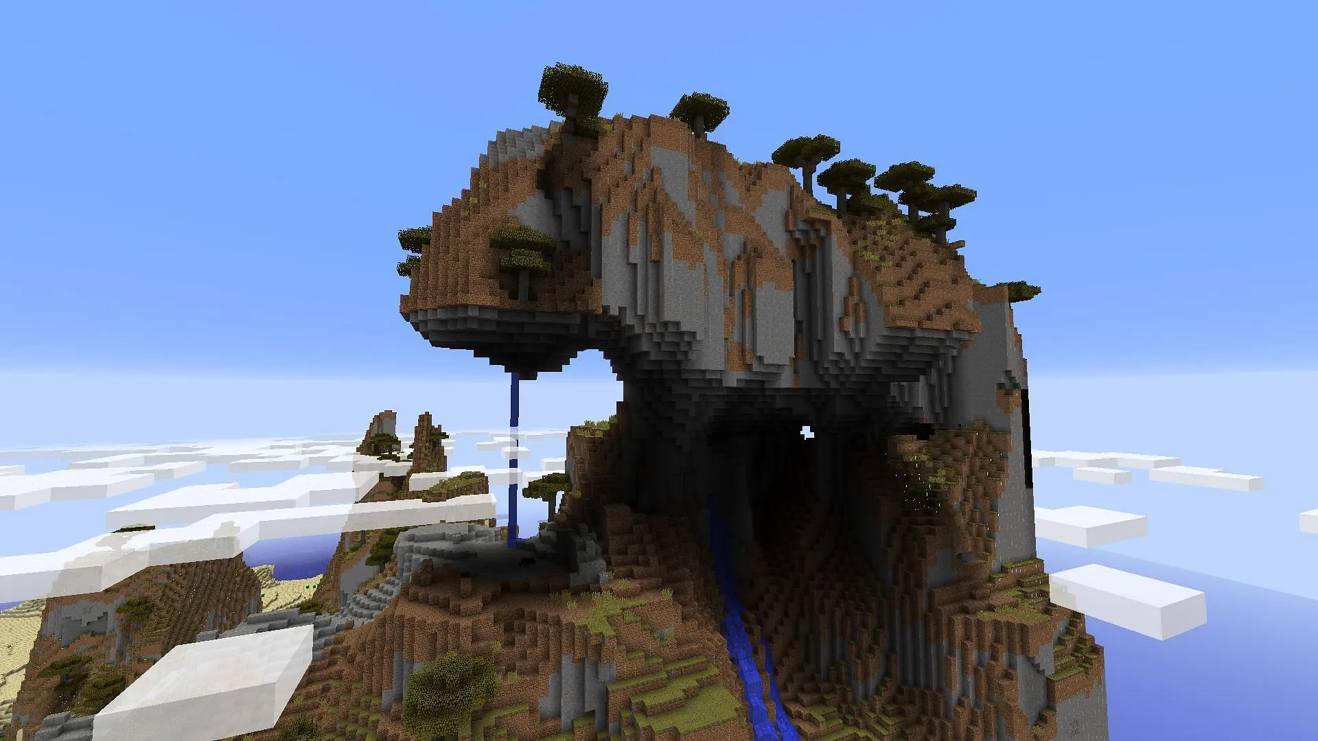 The towering structure and unique position offer suitable grounds for building a secure base (Image via Sportskeeda Gaming || Mojang Studios)