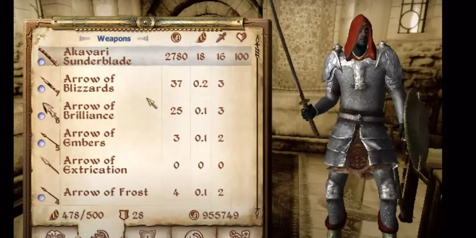 Elder Scrolls 4: Oblivion Weapons Menu Elder Scrolls 4: Oblivion Weapons Menu