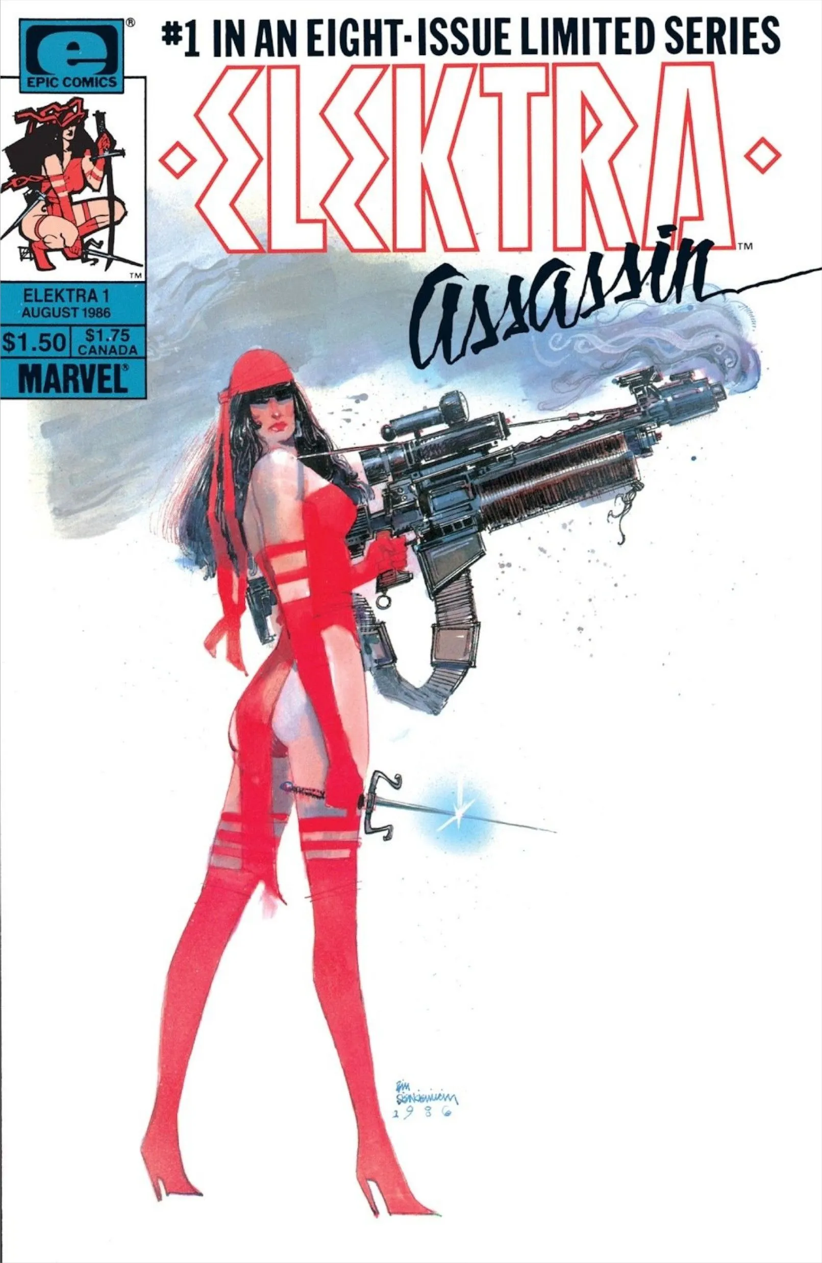 Elektra Assassin #1 Cover Elektra holds a massive, smoking gun