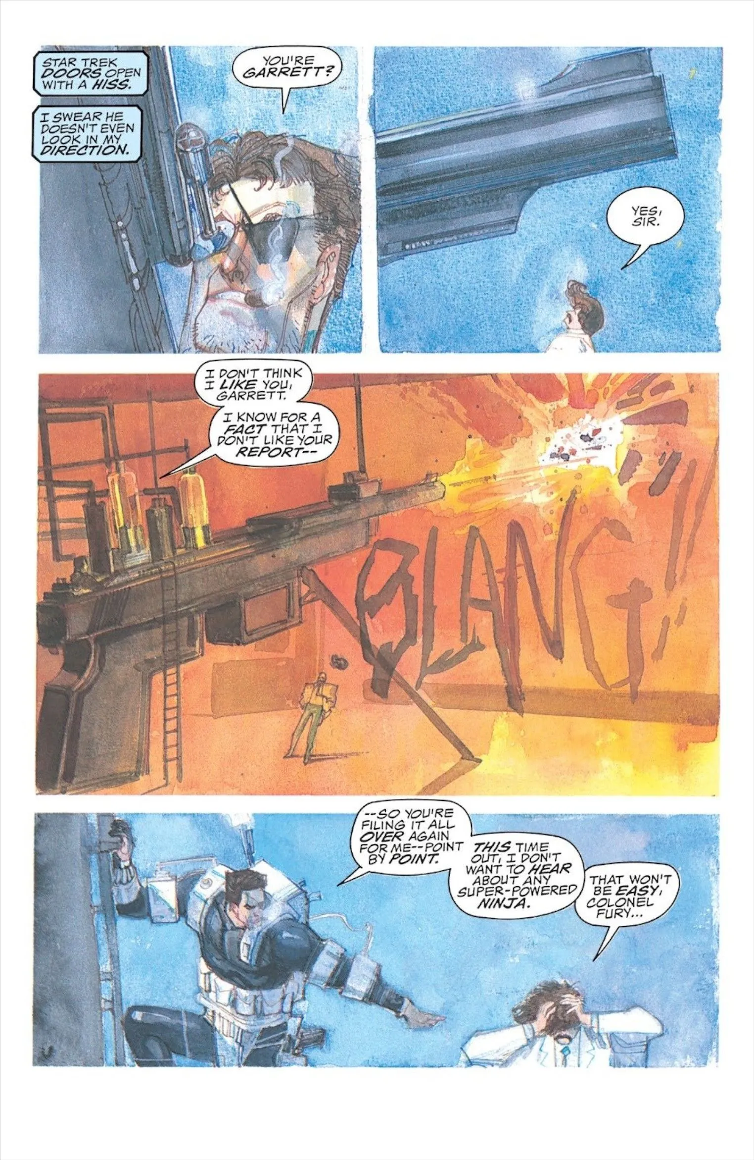 Elektra Assassin Nick Fury fires a giant gun