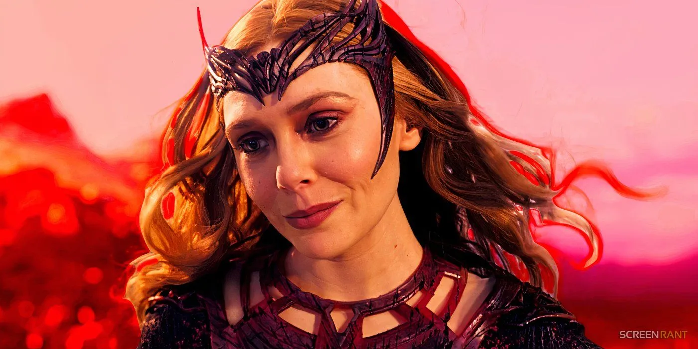 Elizabeth Olsen's Scarlet Witch with a red highlight background