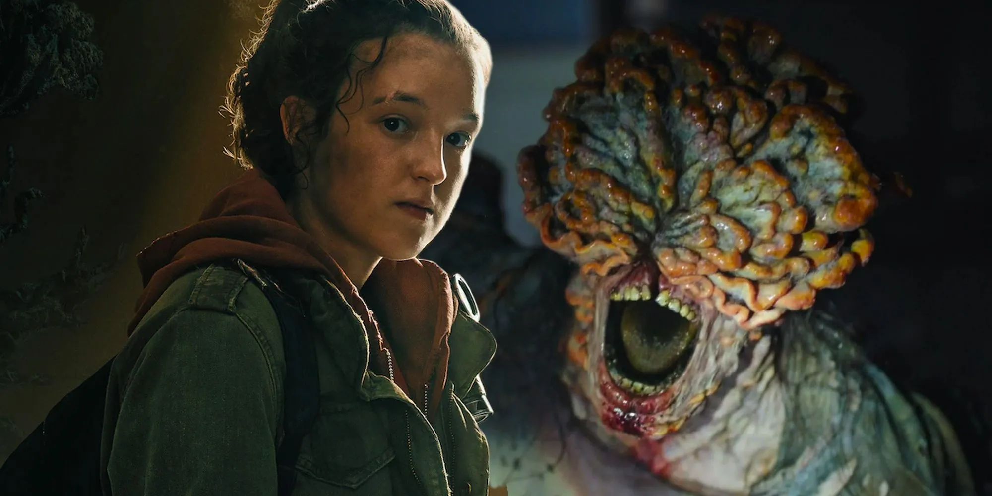 Ellie's character poster with a Clicker attacking Ellie, Joel, and Tess Ellie's character poster with a Clicker attacking Ellie, Joel, and Tess