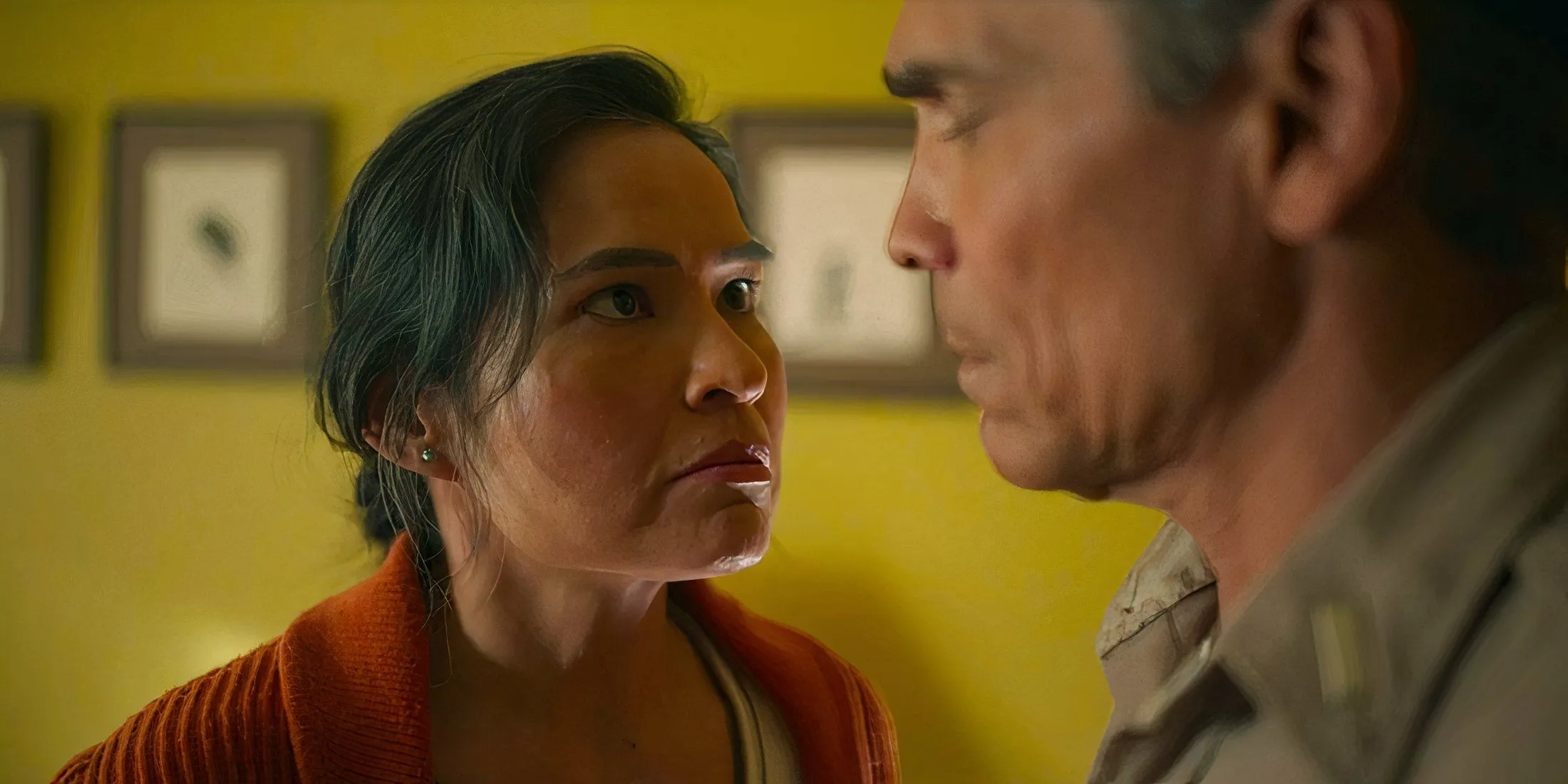Emma Leaphorn (Deanna Allison) glares at Joe (Zahn McClarnon) in Dark Winds season 3 Emma Leaphorn (Deanna Allison) glares at Joe (Zahn McClarnon) in Dark Winds season 3