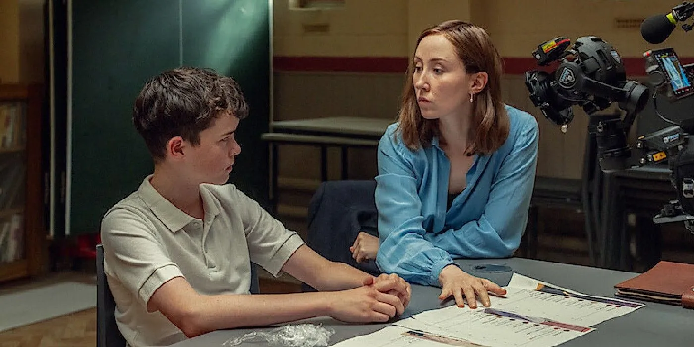 Erin Doherty and Owen Cooper talking to each other in Adolescence