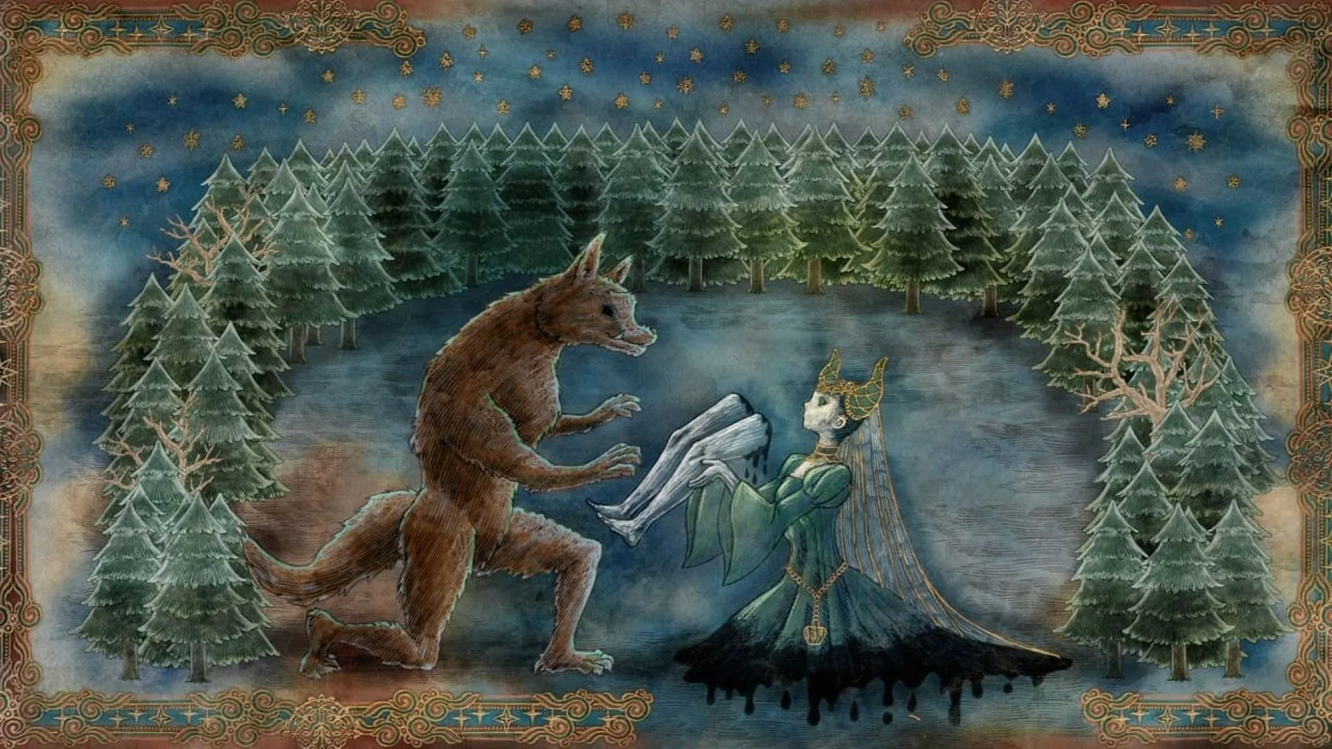 Sieglinde explains the lore concerning the Werewolf Forest (Image via Cloverworks) Sieglinde explains the lore concerning the Werewolf Forest (Image via Cloverworks)