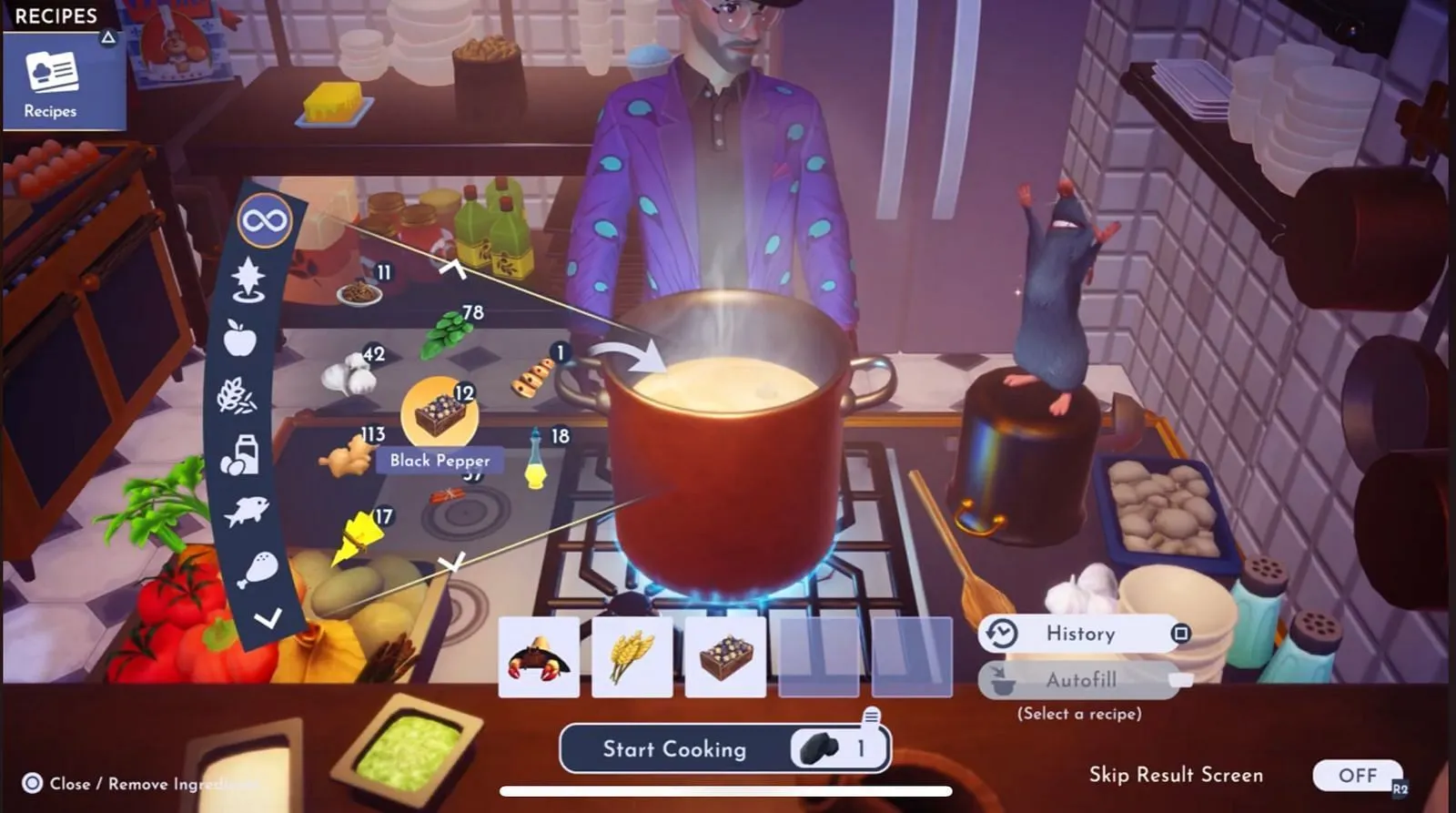 All ingredients to make Hermit Crab Pasta in Disney Dreamlight Valley (Image via Gameloft || YouTube/@GreymaneGames)
