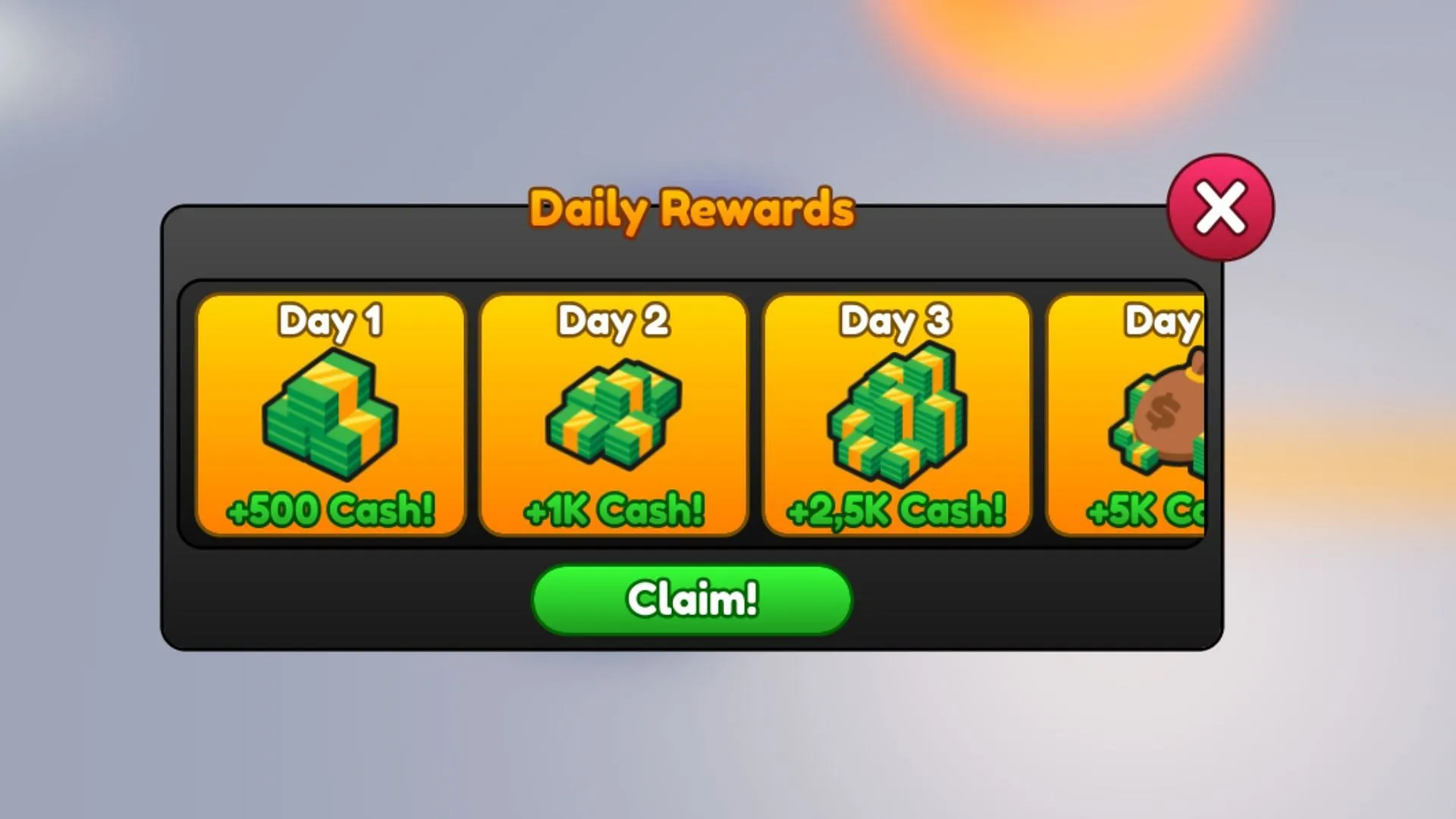 Earn daily rewards in Mega Jet Tycoon (Image via Roblox) Earn daily rewards in Mega Jet Tycoon (Image via Roblox)