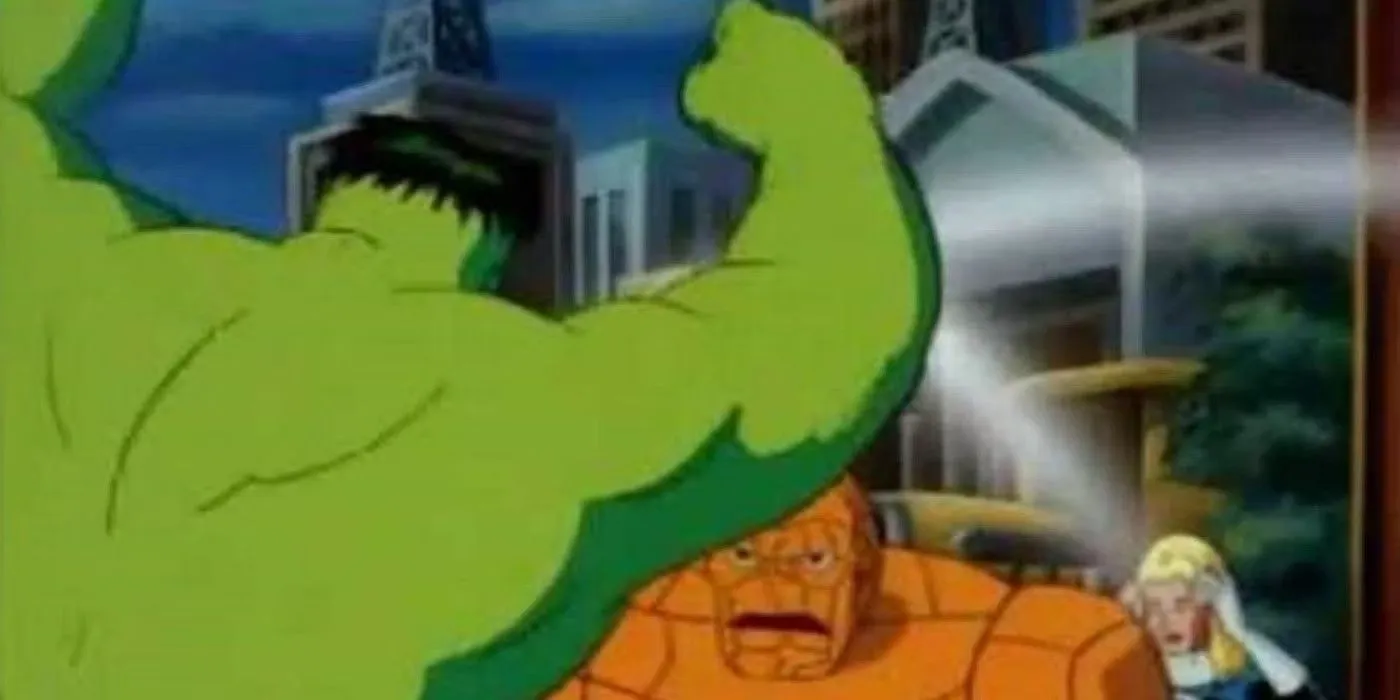 Hulk lunging towards The Thing Hulk lunging towards The Thing
