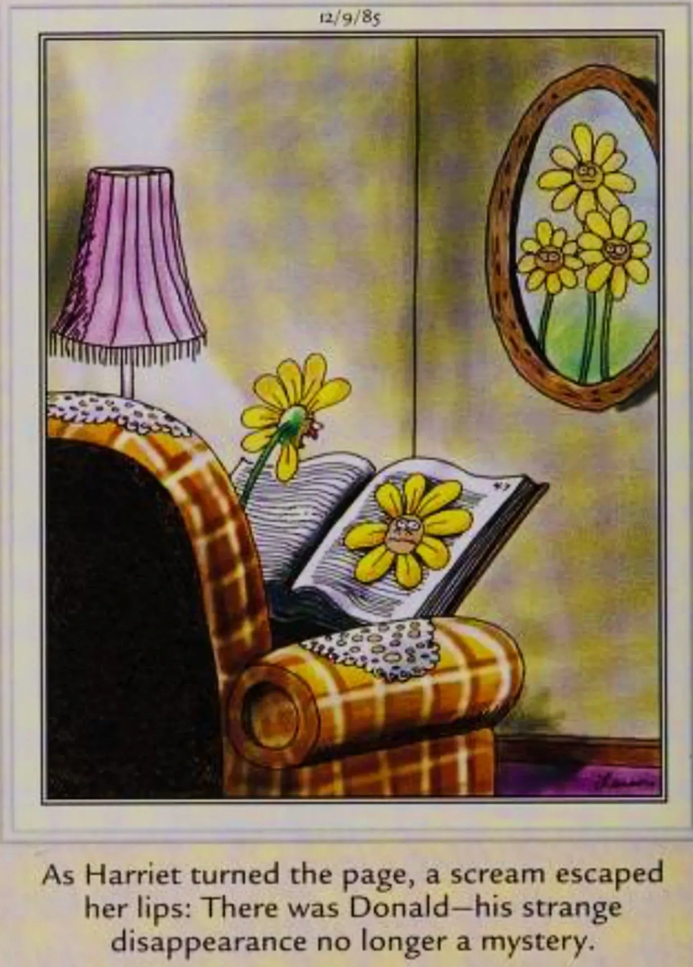 Far Side, August 19, 1987, a man browsing in 'hell's library' Far Side, August 19, 1987, a man browsing in 'hell's library'
