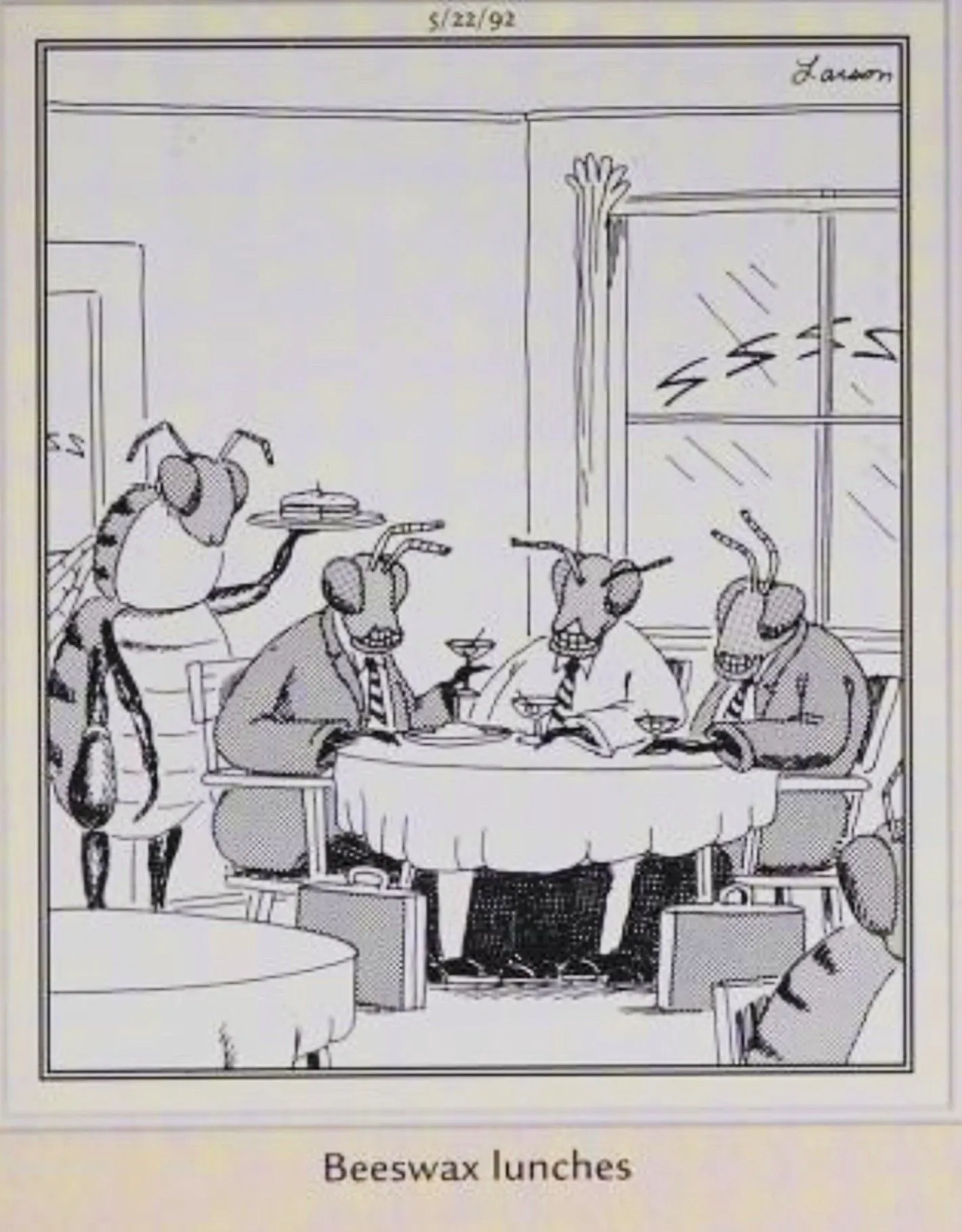 Far Side, May 22, 1992, bees at a diner having lunch Far Side, May 22, 1992, bees at a diner having lunch