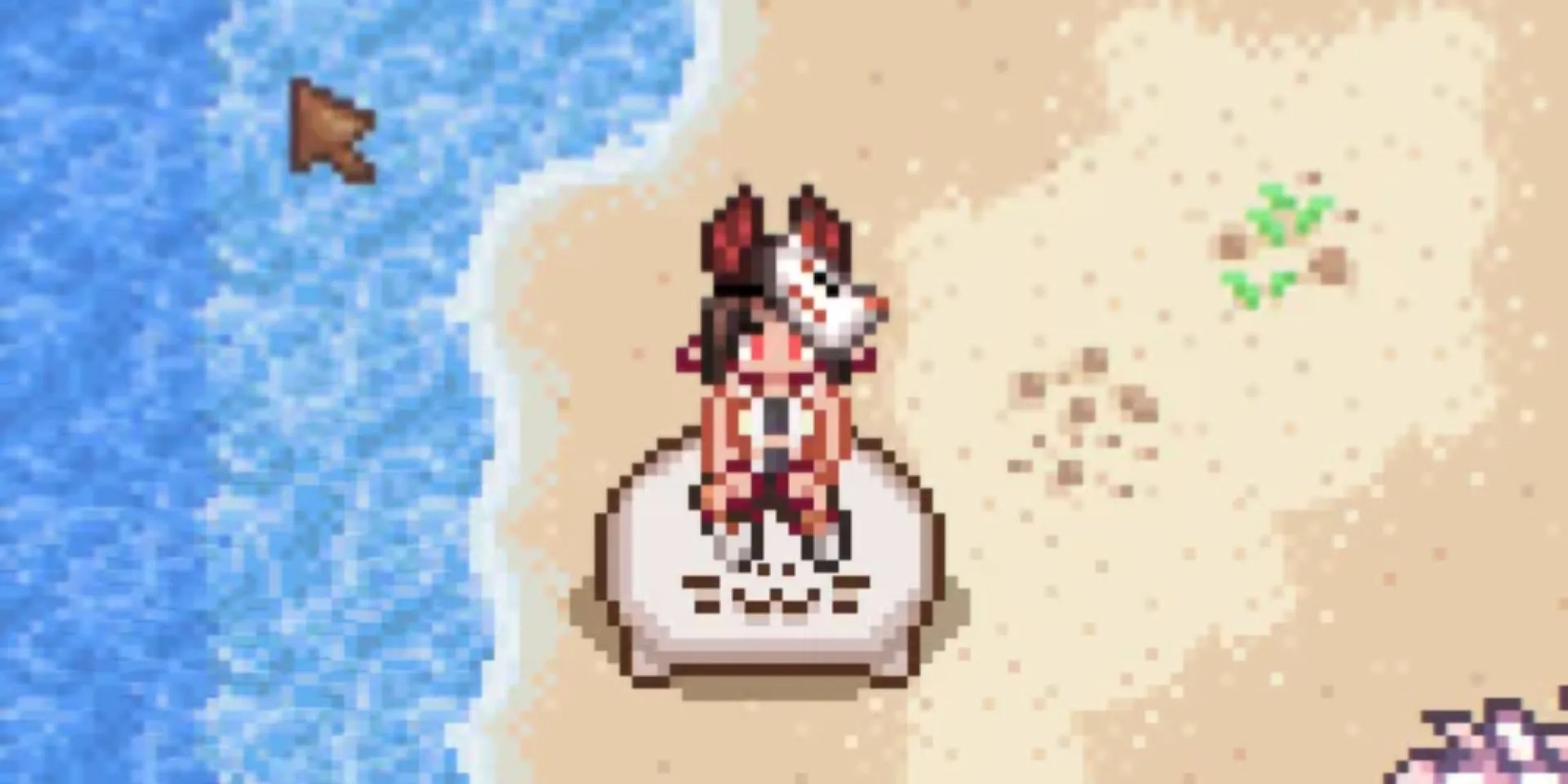 Stardew Valley screenshot of a player with a horse mod that looks like a seal.