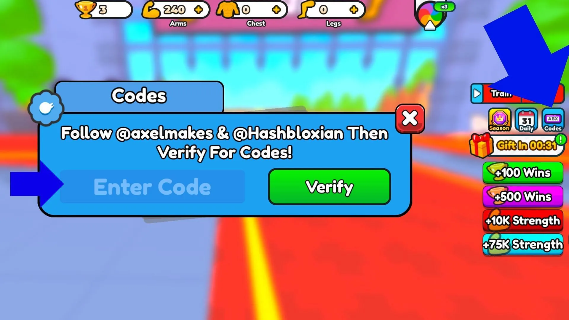 The Codes button is indicated by an 'ABX' icon (Image via Roblox) The Codes button is indicated by an 'ABX' icon (Image via Roblox)