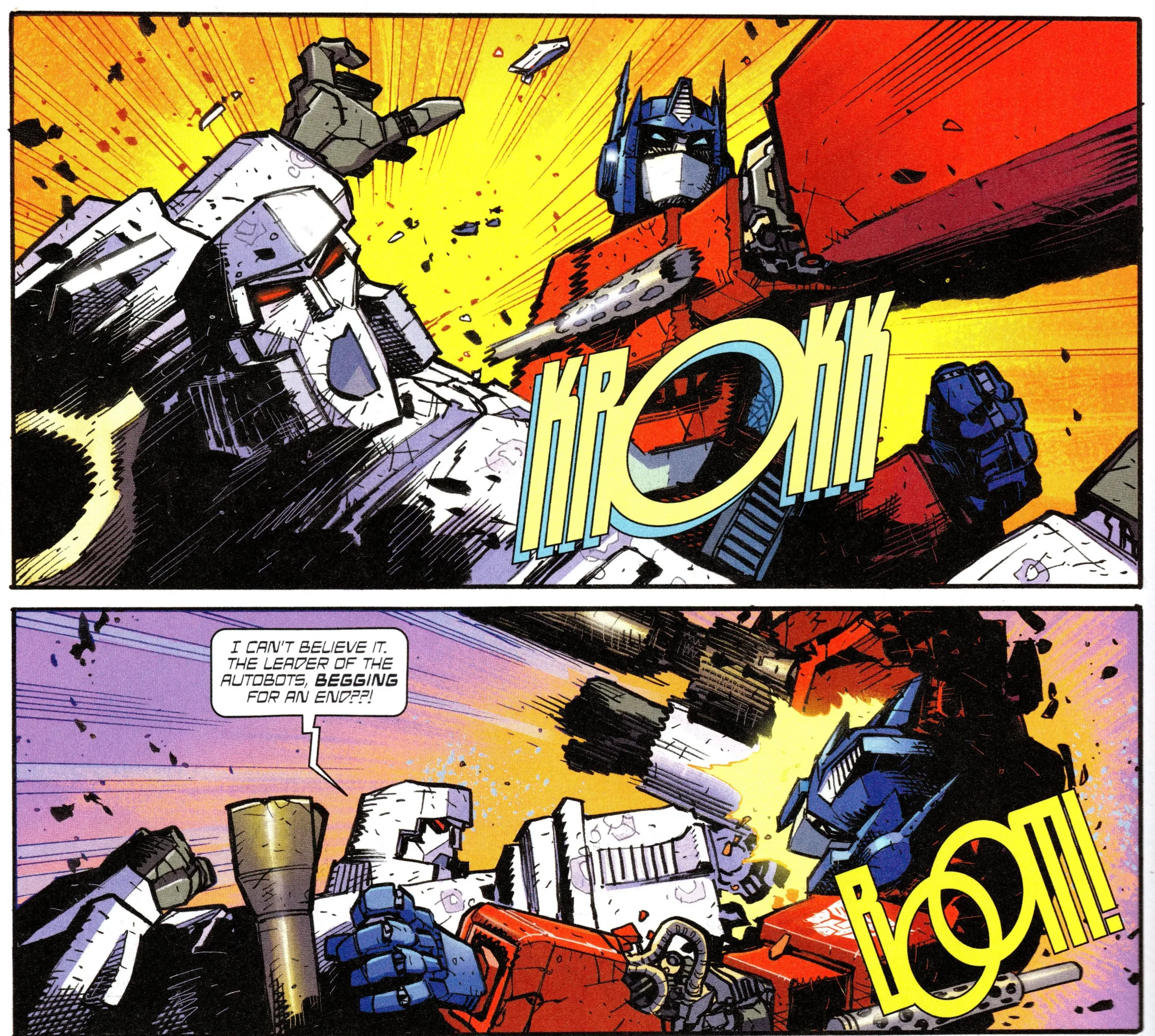 Comic book panels: the Transformers Optimus Prime and Megatron fight. Comic book panels: the Transformers Optimus Prime and Megatron fight.