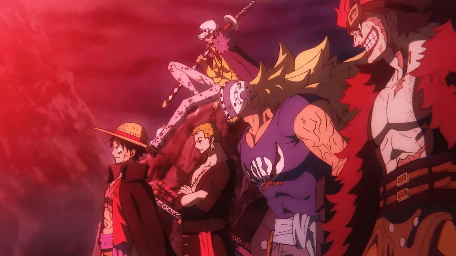Five of One Piece's Worst Generation members squared off against Kaido and Big Mom on Onigashima's Skull Dome Rooftop (Image via Toei Animation) Five of One Piece's Worst Generation members squared off against Kaido and Big Mom on Onigashima's Skull Dome Rooftop (Image via Toei Animation)