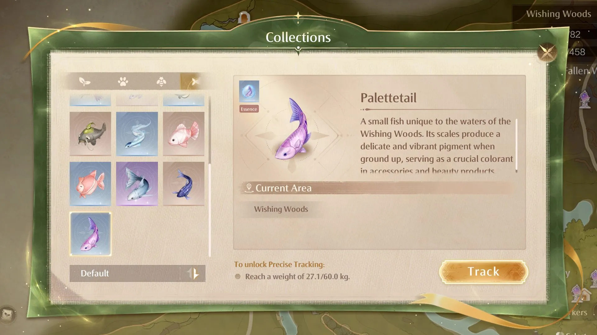 Use the tracking feature to locate all Palettetail fishing spots (Image via Sportskeeda Gaming/Infold Games) Use the tracking feature to locate all Palettetail fishing spots (Image via Sportskeeda Gaming/Infold Games)