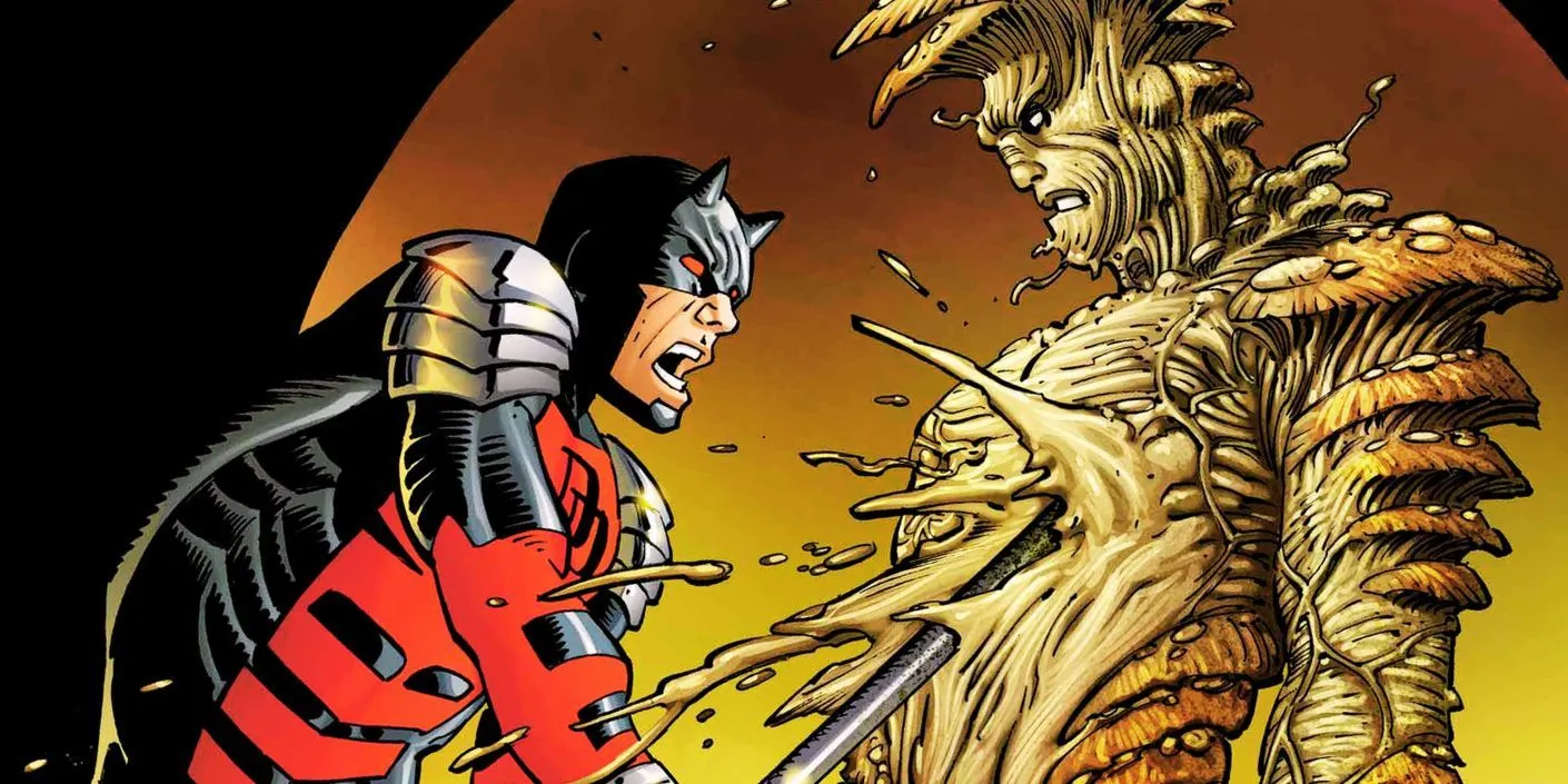 Daredevil #22 cover art featuring Daredevil battling fungus monster