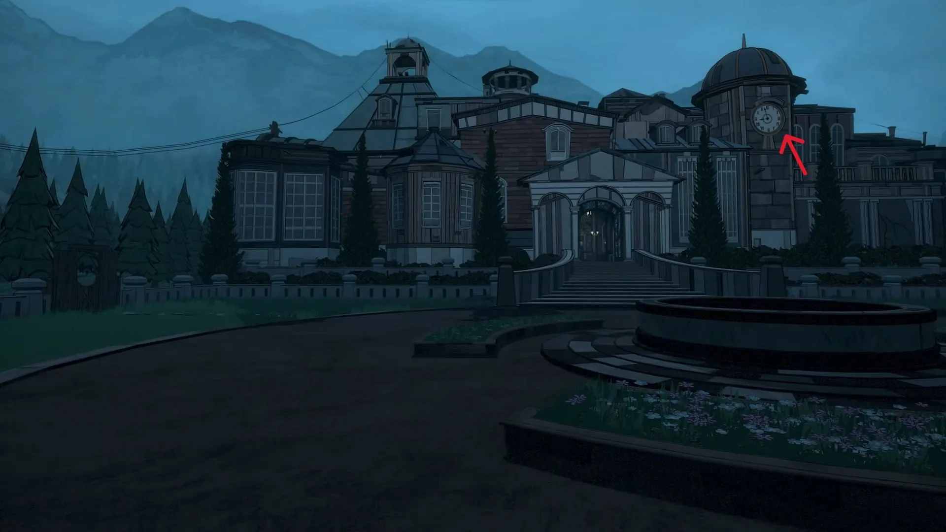 You can check the time before heading to the Mansion (Image via Raw Fury)