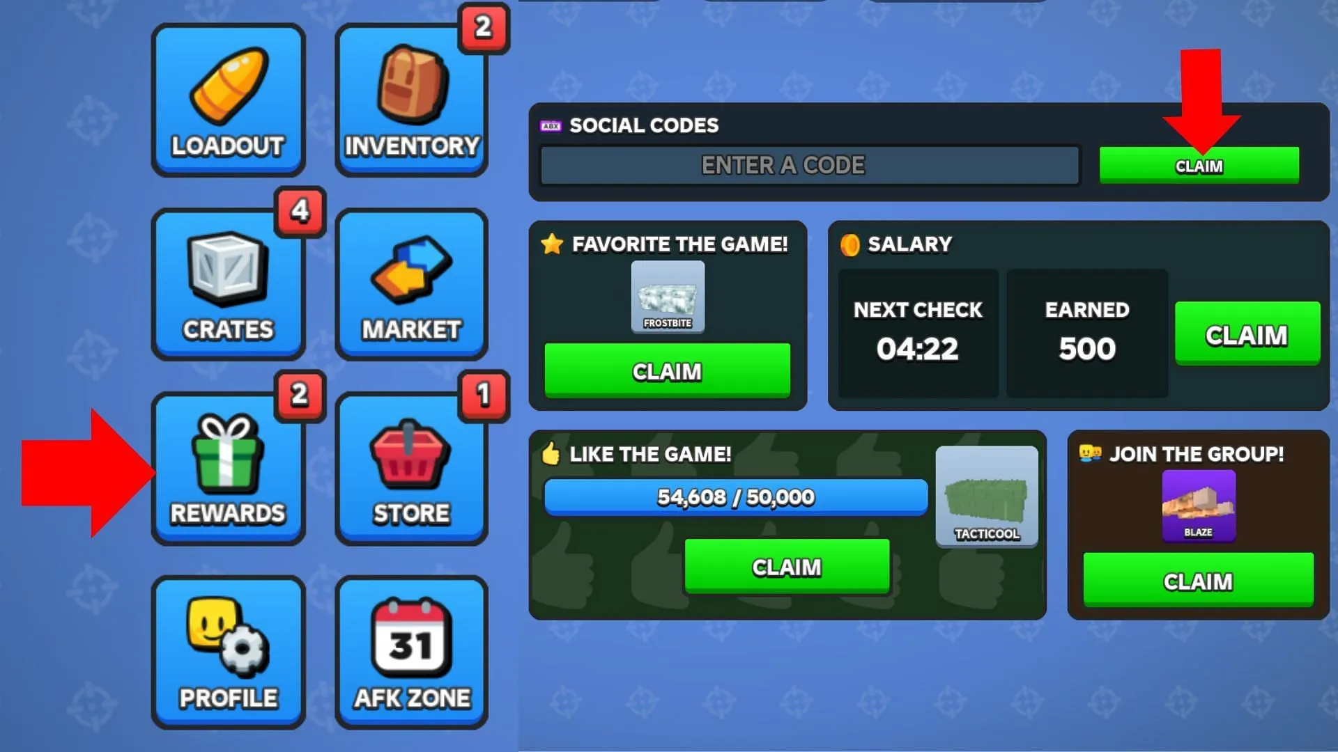 The Rewards tab is indicated by a gift box icon (Image via Roblox)