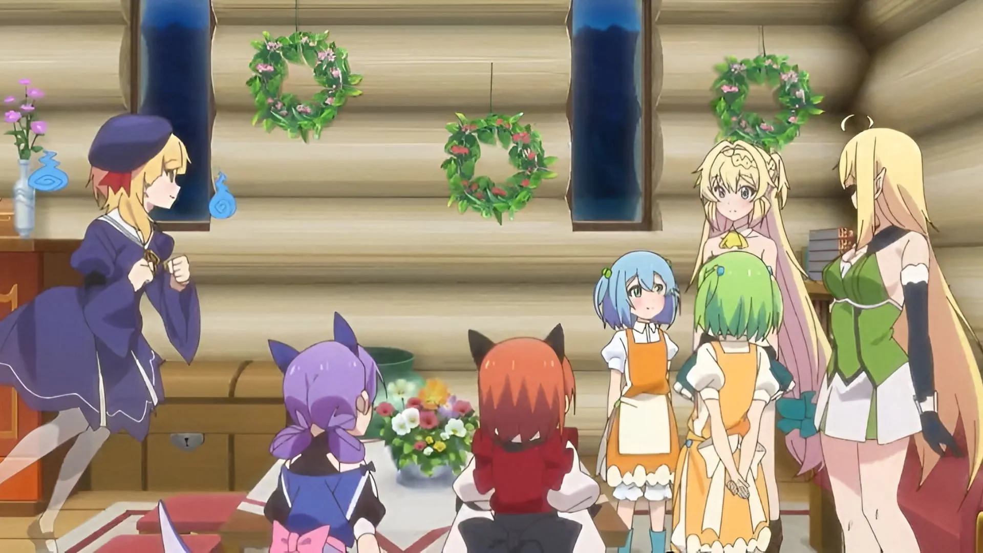 Still of Azusa earning virtue from her family members (Image via Studio Teddy)