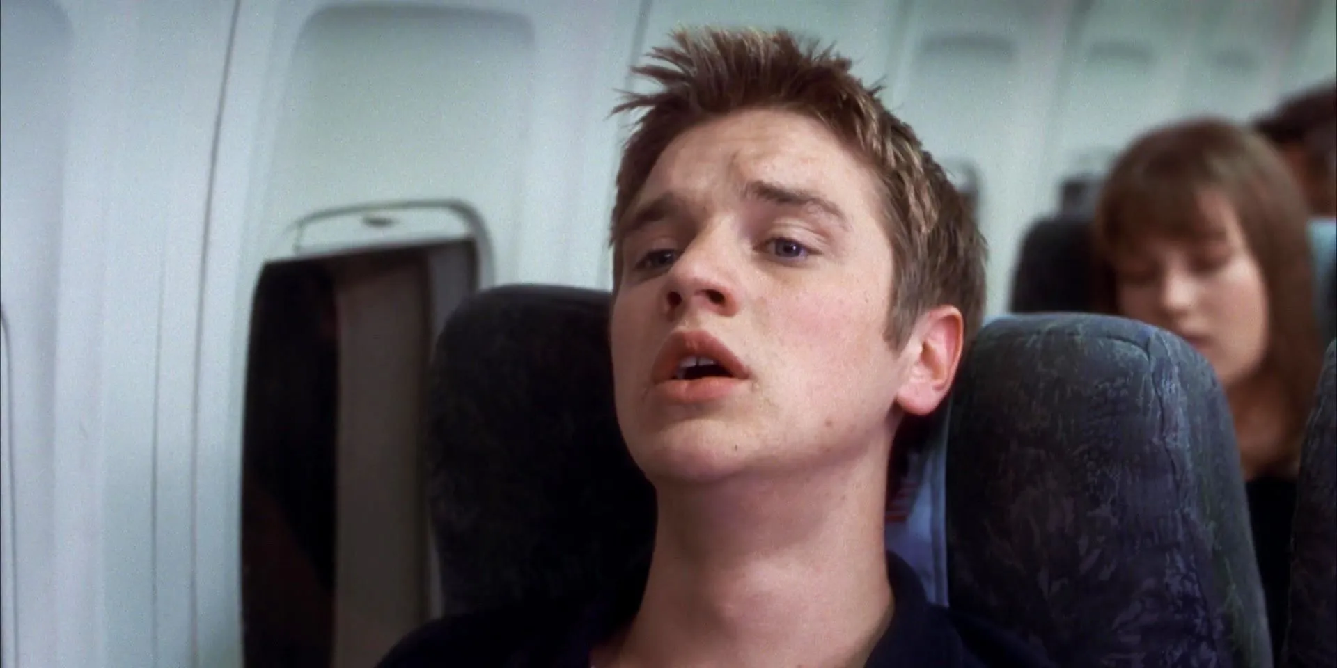 Final Destination Alex panicking on his seat on the plane