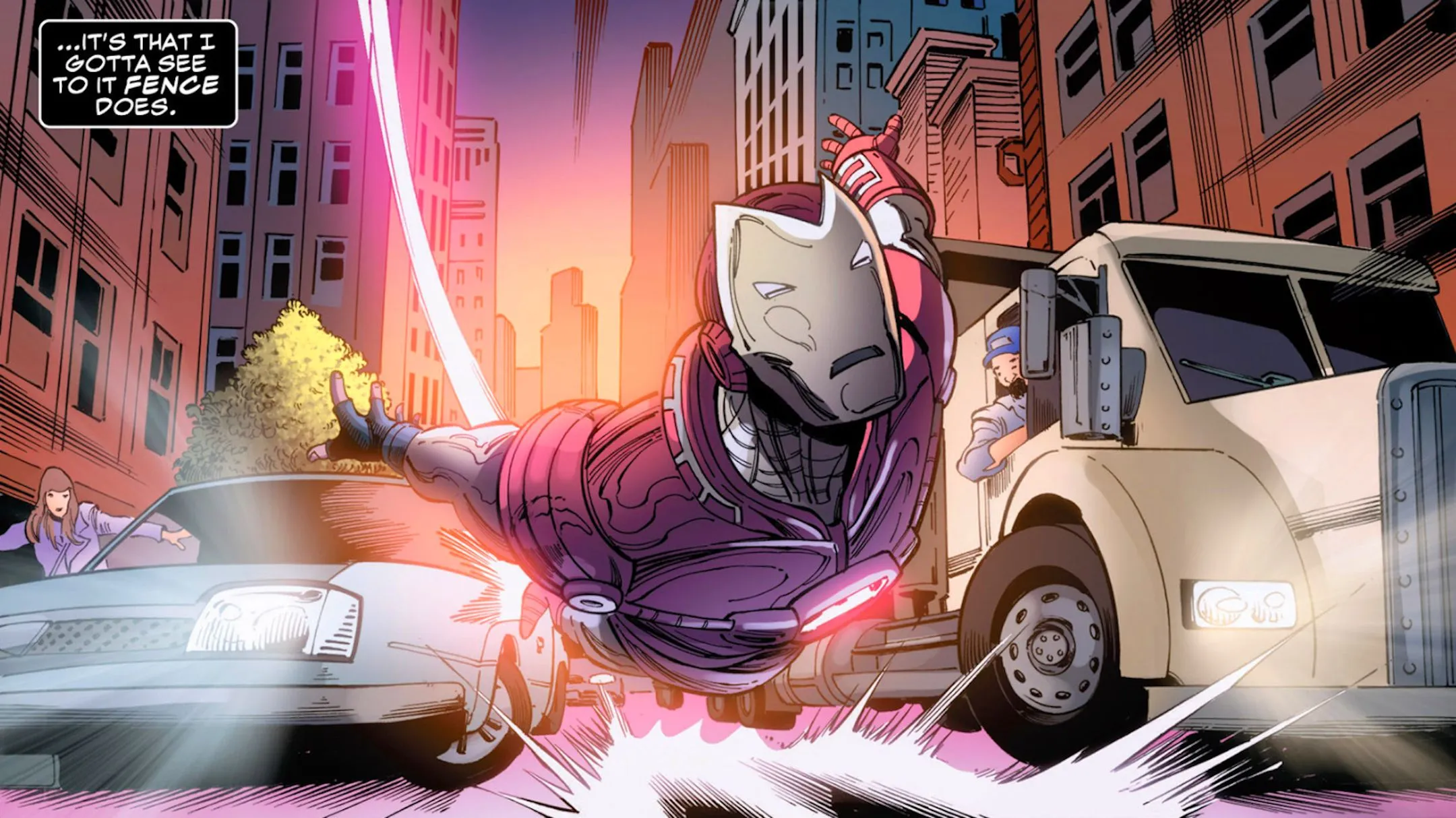 Gambit flying in Iron Man armor Gambit flying in Iron Man armor