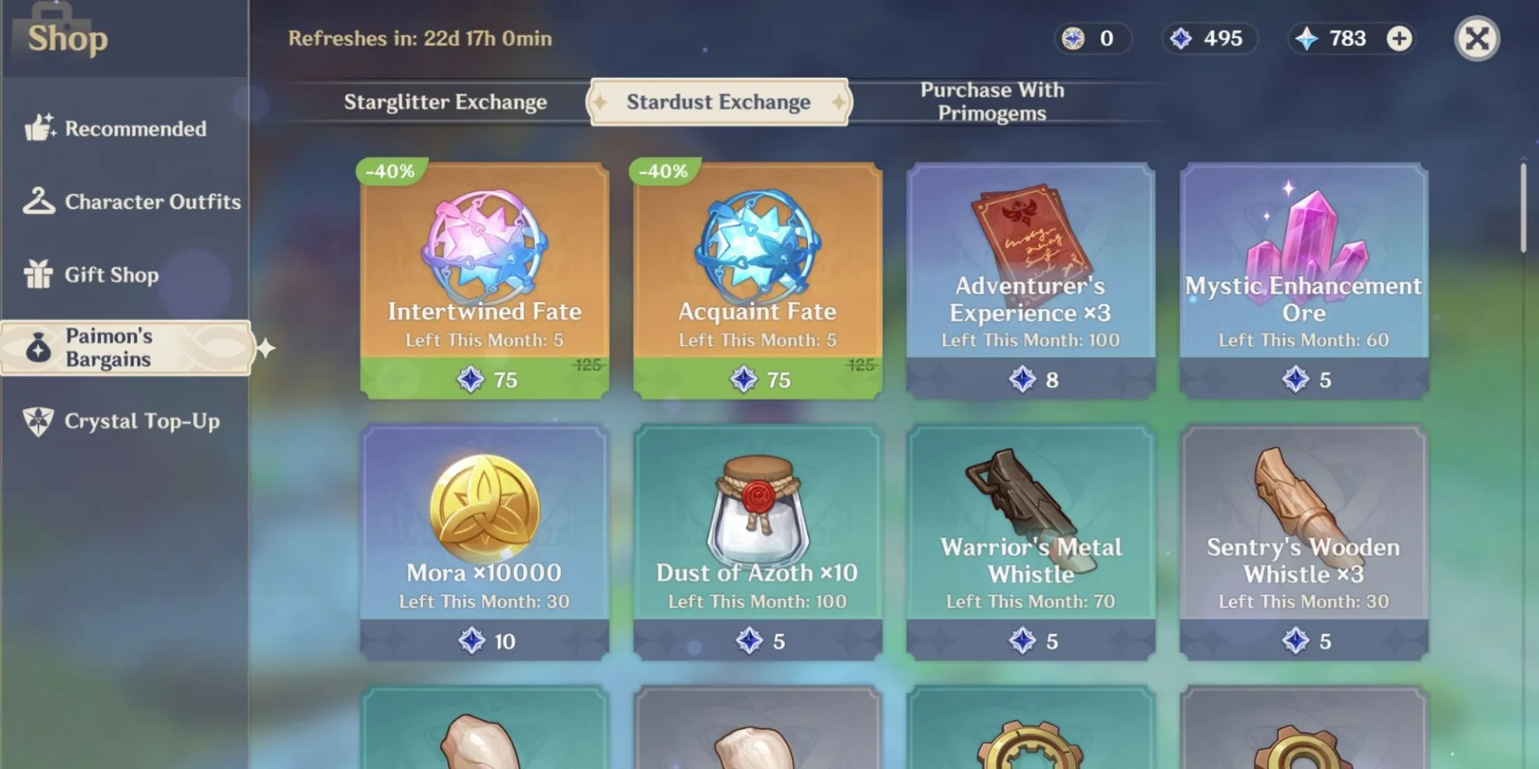 Stardust Exchange in Genshin Impact