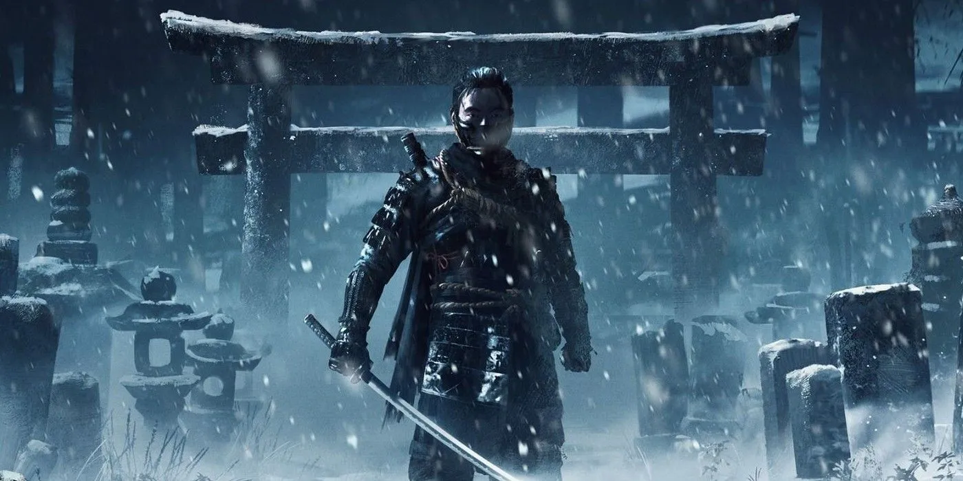 Jin wielding his katana in Ghost of Tsushima. Jin wielding his katana in Ghost of Tsushima.
