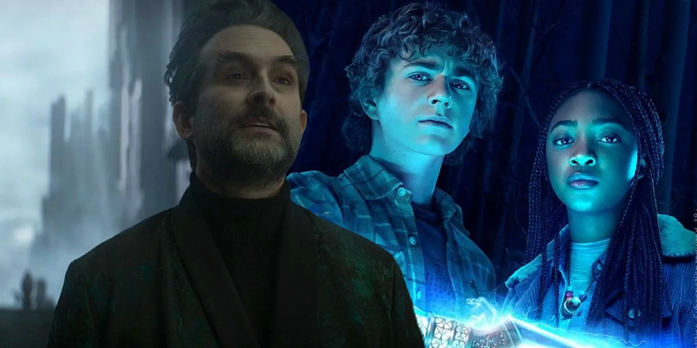 Hades in his palace next to the poster for Percy Jackson and the Olympians Hades in his palace next to the poster for Percy Jackson and the Olympians