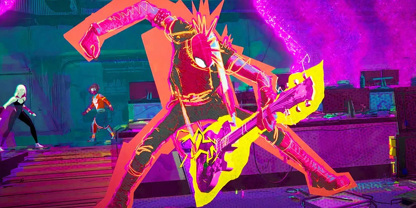 Hobie Brown's Spider-Punk playing the guitar in Spider-Man Across the Spider-Verse Hobie Brown's Spider-Punk playing the guitar in Spider-Man Across the Spider-Verse