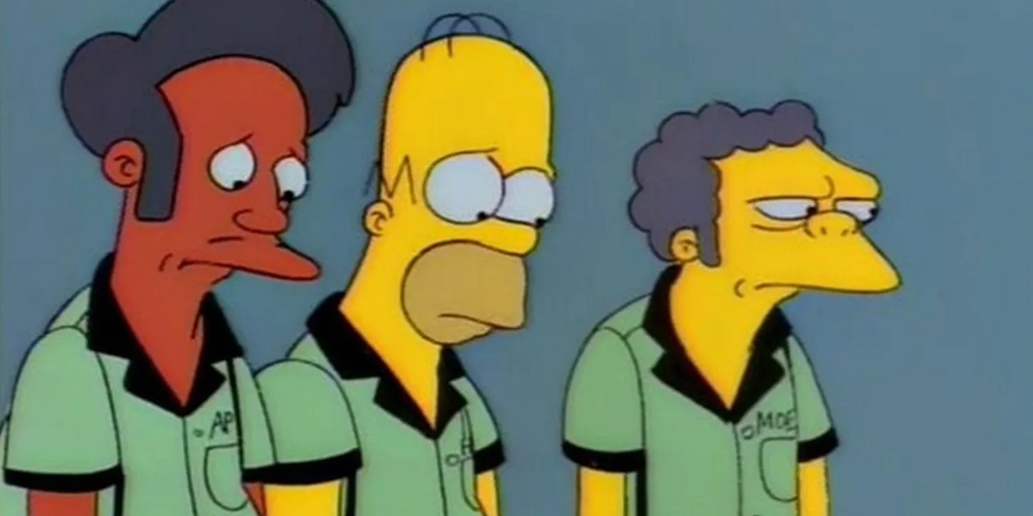 Apu and friends looking sad.